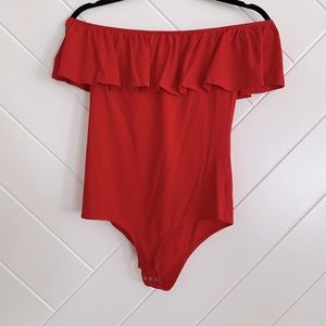 JCrew Red Ruffle Top Bodysuit
